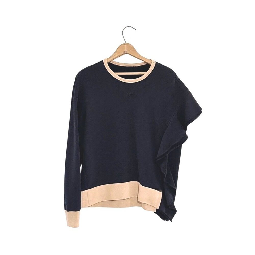N21 Ruffle Sweatshirt Navy Tan‎ Cotton - Small